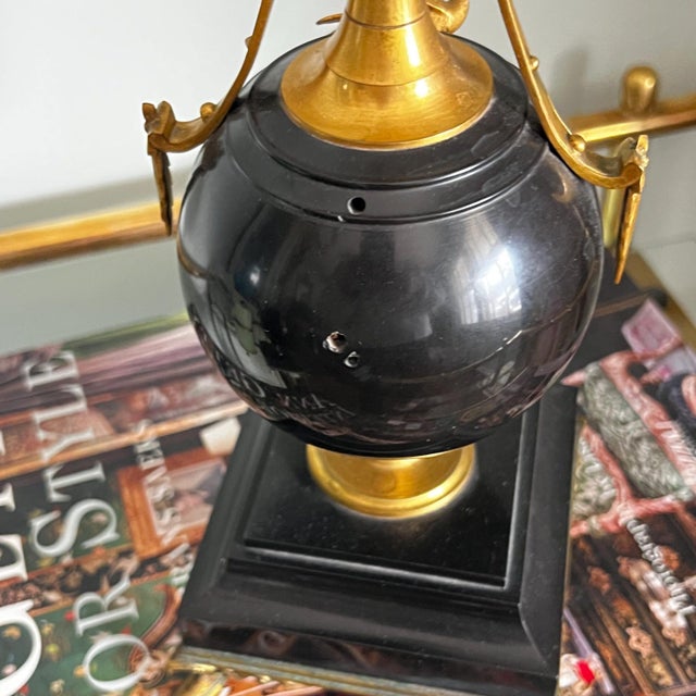 Late 20th Century Pair of large antique 3-arm gilt bronze candelabra with black marble // Empire candle holders // black and gold // Napoleon III style For Sale - Image 5 of 15