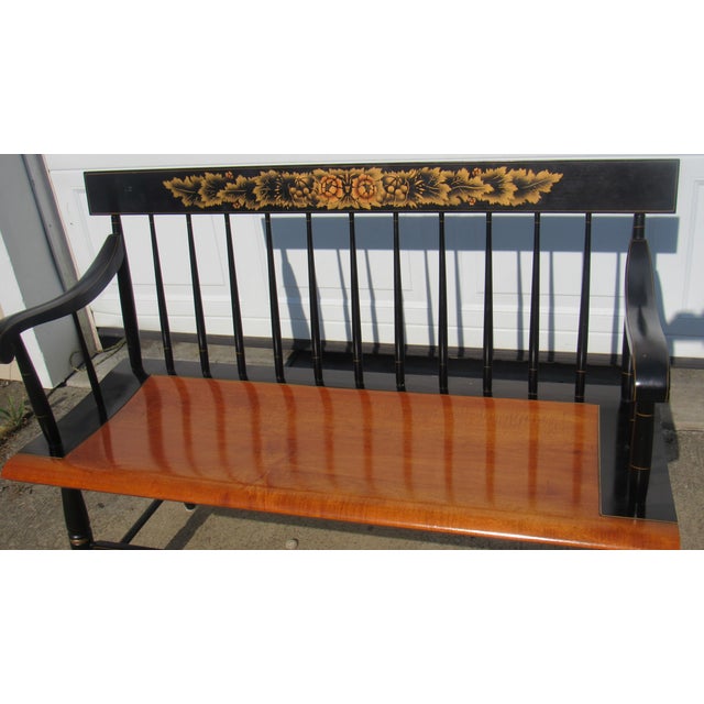 Item: Hitchcock Bench Details: Farmhouse Style Stenciled Traditional Design Signed Hitchcock Great Base Measurements:...
