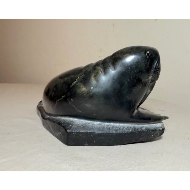 Large Vintage Carved Soapstone Canadian Walrus Seal Eskimo Sculpture Inuit 35451 For Sale In New York - Image 6 of 12