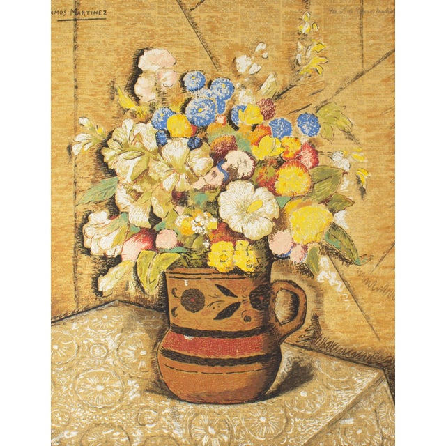 A serigraph print, titled "Flores (Flowers)," after a work by Mexican artist Alfredo Ramon Martinez (1887-1946). This...