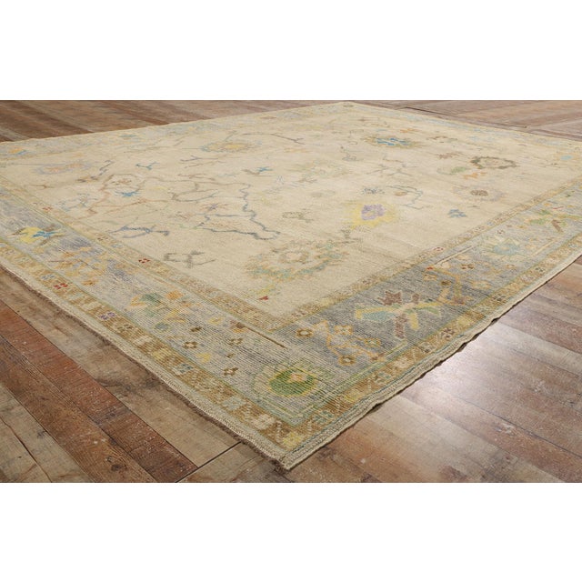 Textile Vintage Modern Turkish Oushak Rug - 10'03 X 13'09 For Sale - Image 7 of 9