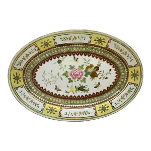16" Vintage Chinese Off White Porcelain Yellow Flowers Oval Plate