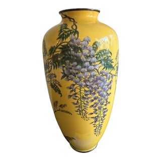 Late 18th Century Shezaburo Goto Japanese Meiji Period Yellow Vase W/Wisteria Signed For Sale