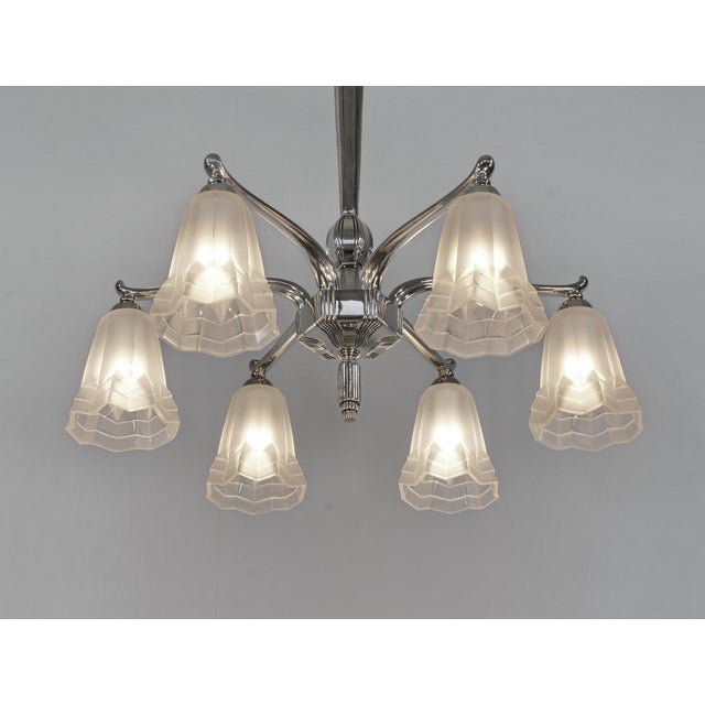Metal French Art Deco Chandelier by Degue 1930 France For Sale - Image 7 of 12