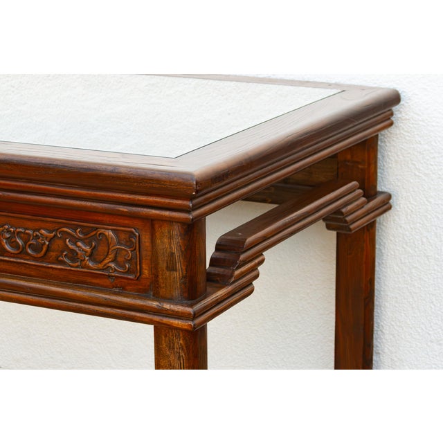 Chinese Vintage Carved Chinese Glass Top Center Table For Sale - Image 3 of 18