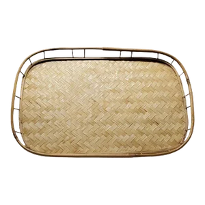 Vintage Bamboo Rattan Tiki Boho Serving Tray