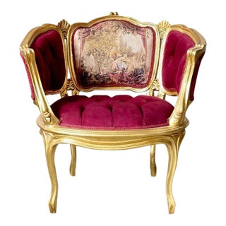 French Rococo Style Burgundy Damask Chair For Sale