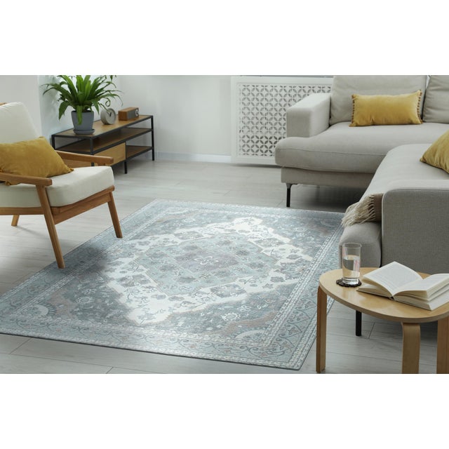 Contemporary 6x9 Selene Oriental Gray Medallion Contemporary Handmade Wool Carpet Rug For Sale - Image 3 of 8