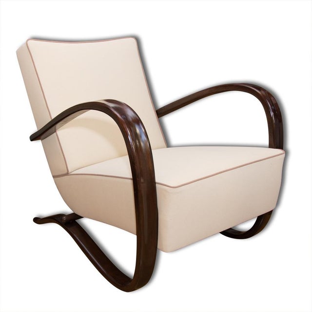 These Art Deco H-269 armchairs were designed by Jindřich Halabala for UP Závody Brno. They are made from ebonized bentwood...