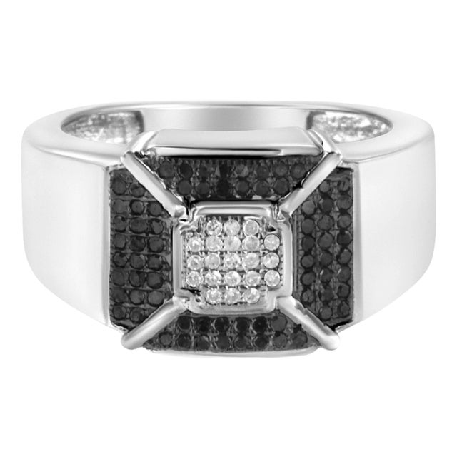 .925 Sterling Silver 3/8 Cttw Composite Enhanced Black and White Diamond Men's Band Ring (H-I, I2-I3) - Size 9 For Sale
