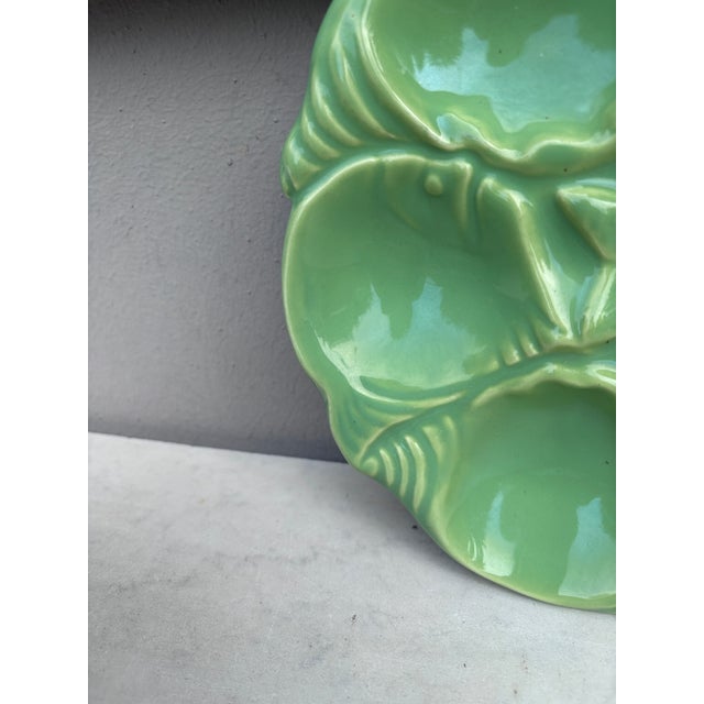 Mid-Century Modern Mid-Century Majolica Green Oyster Plate Vallauris For Sale - Image 3 of 4