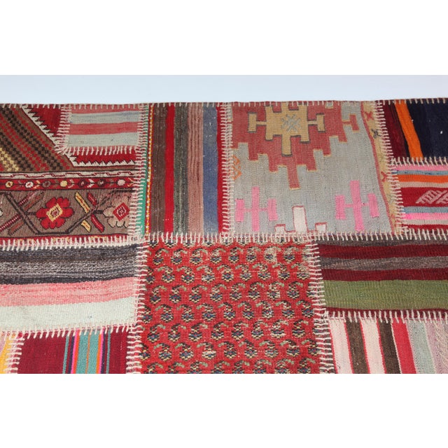 Authentic Patchwork From Antique Tribal Kilims & Rug – Anatolian Craftsmanship -5' 11'' X 7' 11'' For Sale - Image 9 of 12