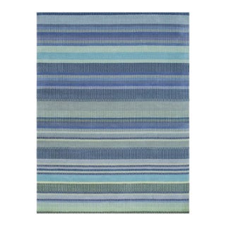 10x14 Blue Hand-Knotted Wool Striated Bands Geometric Modern Carpet Rug For Sale