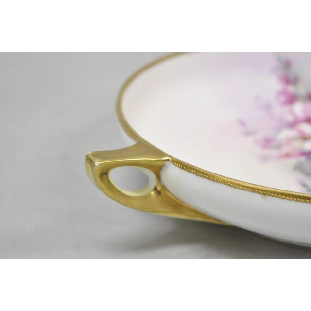 Ceramic Antique Nippon Hand Painted Pink Wisteria Flower Porcelain Dish W / Handles For Sale - Image 7 of 14