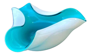 Vintage Hand Made Teal and White Art Glass Bowl in Cased Glass