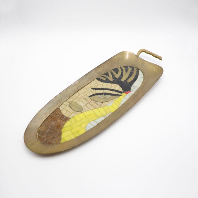 Circa 1960. We offer this modernist brass and mosaic glass tray designed by Salvador Teran . Known for his jewelry and...