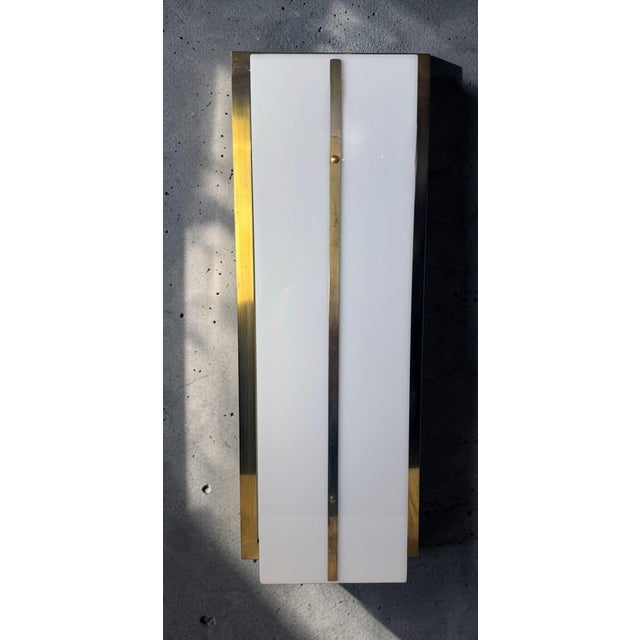 Late 20th Century Romeo Rega Style Large Italian Brass and Opaline Plexiglass Wall Sconces - a Pair For Sale - Image 17 of 18
