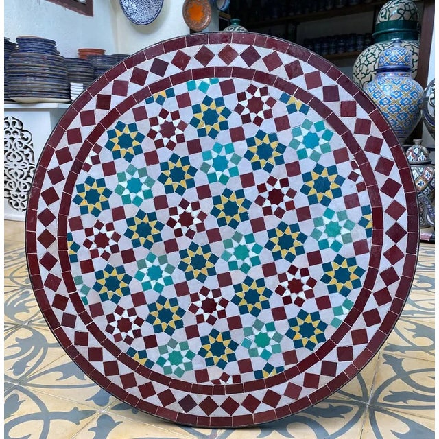 round tiles table for An indoor / outdoor glazed Moroccan mosaic table, A very simple style, but with great...