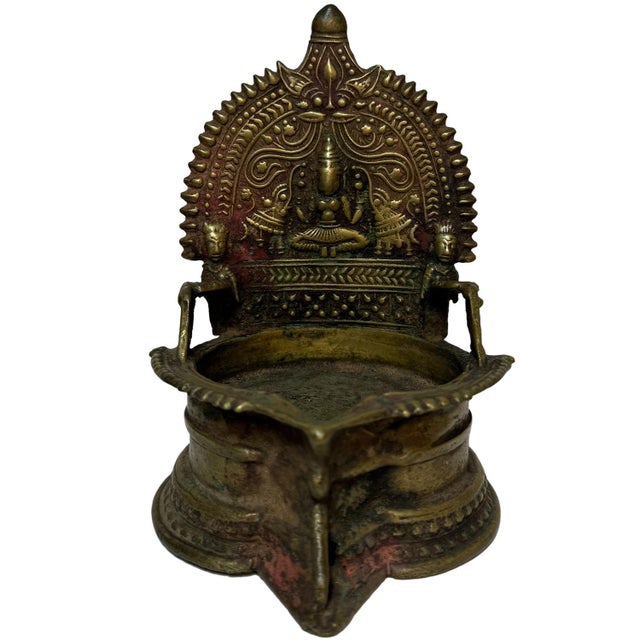 Metal 1990s Brass Oil Lamp With Embossed "Laxmi" Deity of Wealth & Prosperity For Sale - Image 7 of 9