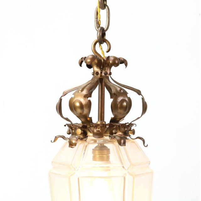 Patinated Brass Arts & Crafts Lantern, 1900s For Sale - Image 5 of 17