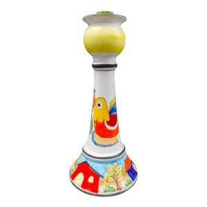 Mid 20th Century Nino Parrucca Italy Hand Painted Bird Art Pottery Candlestick Candle Holder