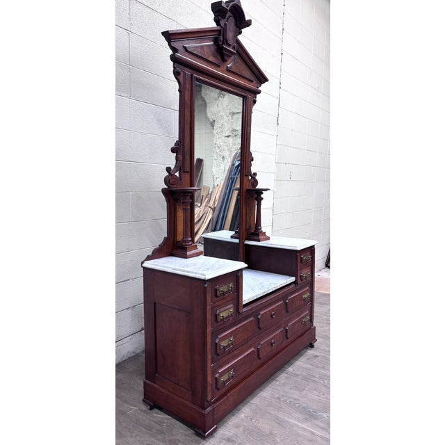 Antique 1800s Victorian Eastlake Walnut Dressing Stand Dresser Bedroom Vanity For Sale In Kansas City - Image 6 of 14