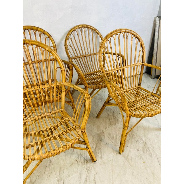 1970s In the Manner of Paul Frankl ,Vintage Rattan Dining Chairs, Set of Four For Sale - Image 5 of 7
