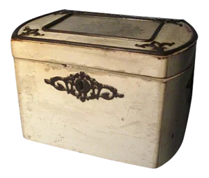 Early 19th Century English Regency White Ebonized Steel Mounted Petit Point Tea Caddy