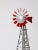 This vintage decorative windmill features a tall gray wooden form accented with red striped sails for a charming,...