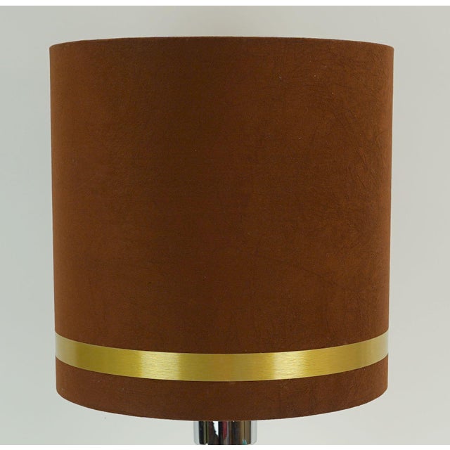 Brown Large Table Lamp in Chrome Base and Brown Velvet Lampshade from Aro-Leuchten, 1970s For Sale - Image 8 of 12