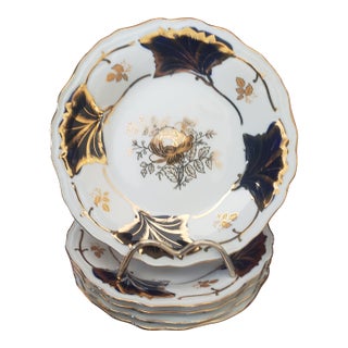 Vintage Alpine Cuisine Germany Cobalt Blue & Gold Porcelain Dessert Plates – Set of 5 For Sale