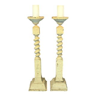 Monumental 19th Century French Wood Church Altar Candlesticks For Sale