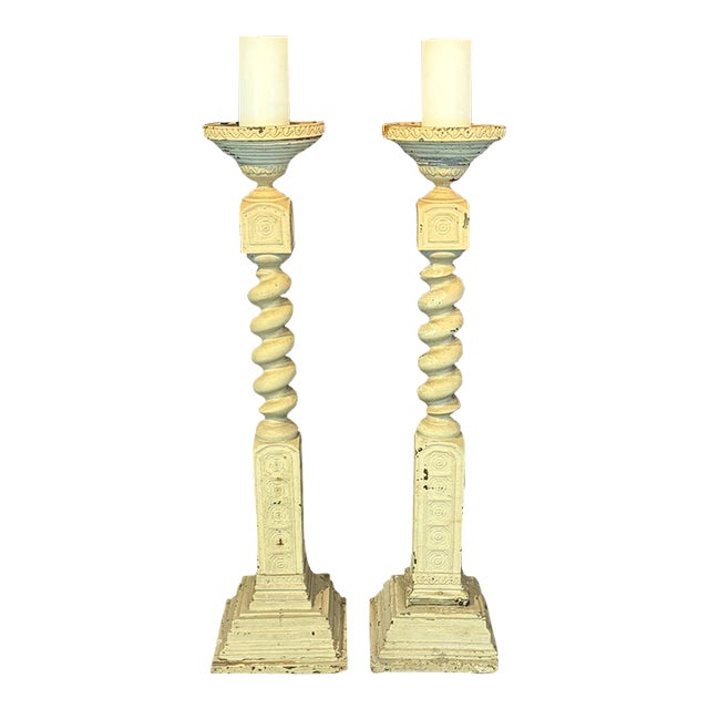 Monumental 19th Century French Wood Church Altar Candlesticks For Sale