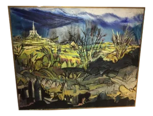 1966 Abstract Landscape Acrylic Painting by Louise Odes, Framed
