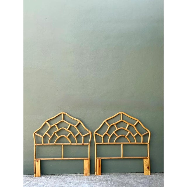 Vintage Rattan Web Twin Headboards - Pair For Sale - Image 11 of 12