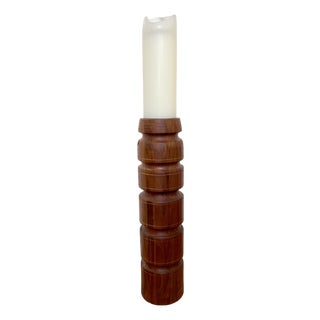 Monumental 24" Staved Teak Floor Candle Holder For Sale