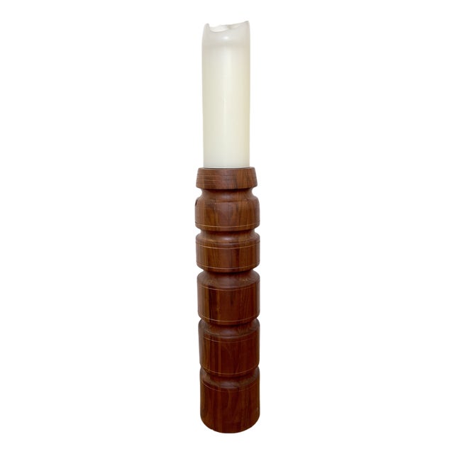 Monumental 24" Staved Teak Floor Candle Holder For Sale