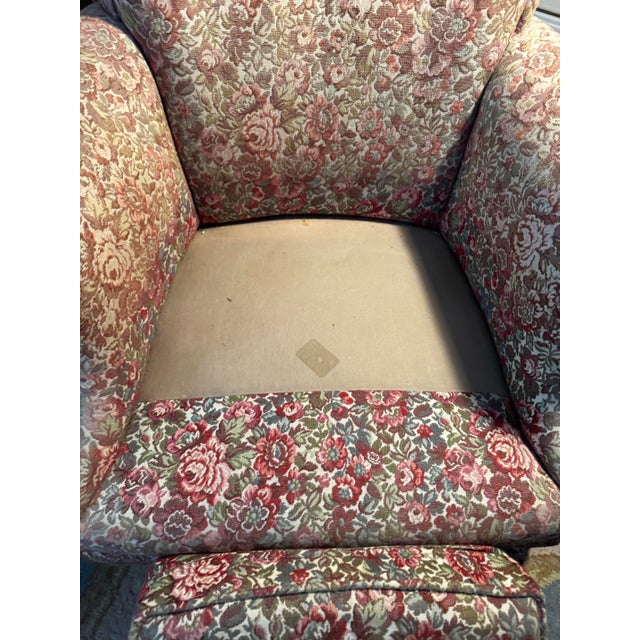 Vintage Floral Tufted Rocking Chair & Matching Ottoman With Nailhead Trim For Sale - Image 11 of 12