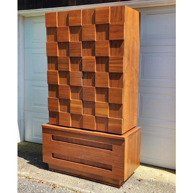 Mid-Century Modern Mid 20th Century Brutalist Cubed Highboy Storage Chest by Young Manufacturing Company For Sale - Image 3 of 14
