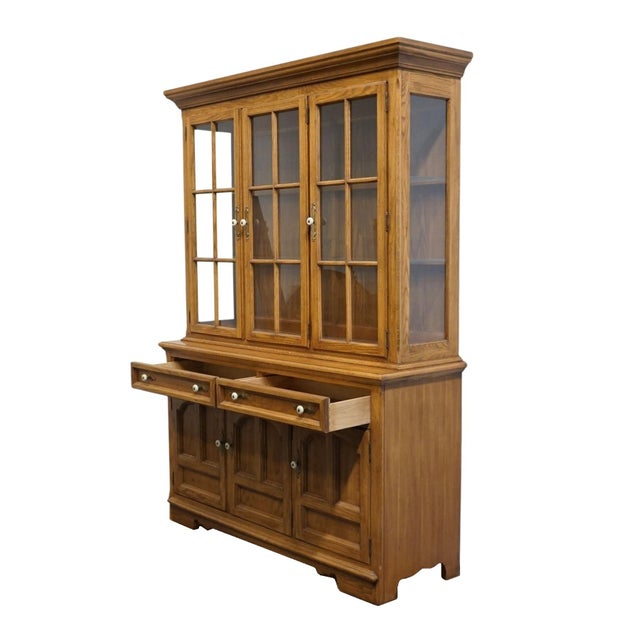 Brown Thomasville Furniture / Huntley Homecoming Collection Solid Oak Rustic Country Style 58" Buffet W. Lighted Display China Cabinet 43821-120 / 43821-320 For Sale - Image 8 of 15