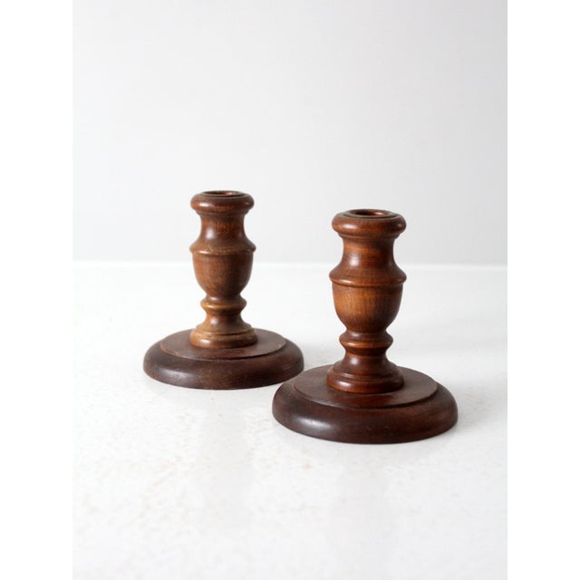 Farmhouse Vintage Wooden Candle Holders Pair For Sale - Image 3 of 10