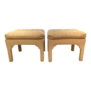 Pair Upholstered Pillow Top Tufted Moroccan Detailed Stools For Sale