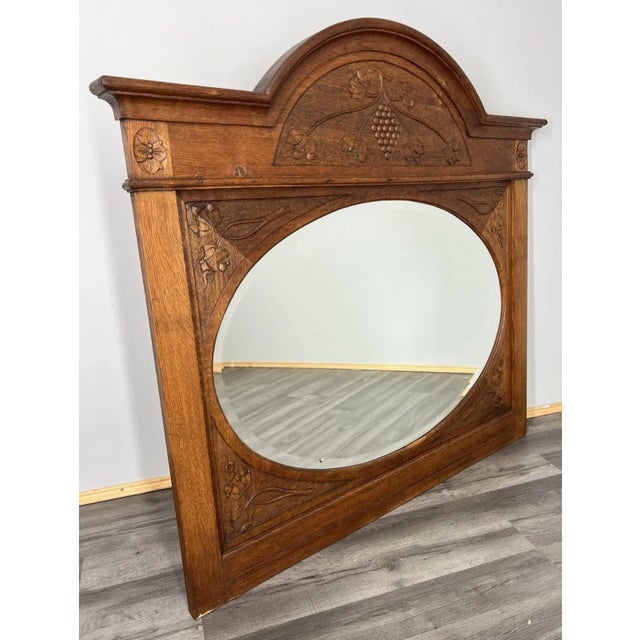 French Wall Mirror in Oak For Sale - Image 9 of 9