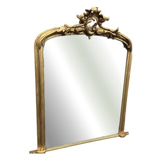 Large Antique 19th Century English Top Gilt Overmantle Mirror For Sale