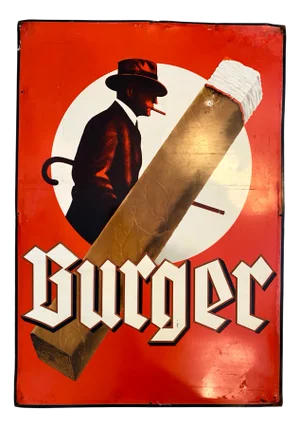 Original Enamel Burger Cigars Sign, 1930s