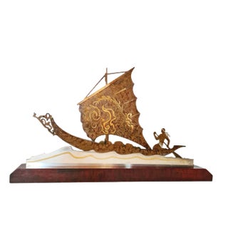 Art Deco Brass Boat Sculpture by L. Gerfaux For Sale