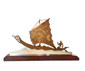 Art Deco Brass Boat Sculpture by L. Gerfaux