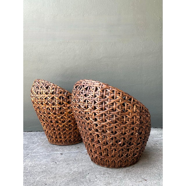 Vintage Woven Rattan Lounge Chairs - Pair For Sale - Image 12 of 12