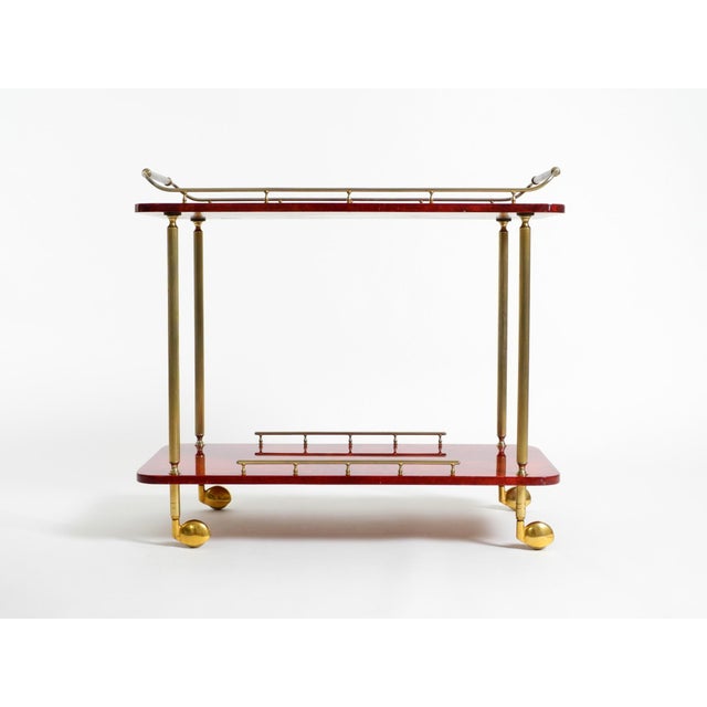 Mid-Century Modern Large Vintage Red Goatskin Serving Bar Cart by Aldo Tura, 1960s For Sale - Image 3 of 18