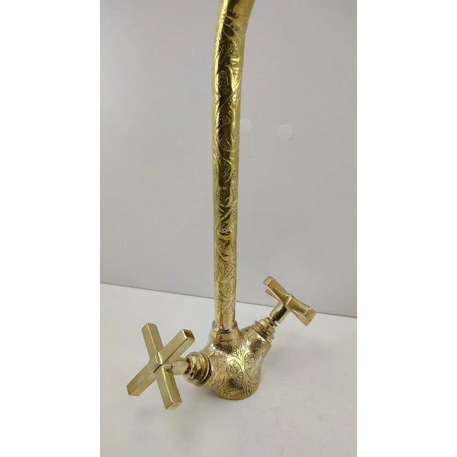 Farmhouse 21st Century Moroccan Handmade Faucet Swan Neck Brass Copper Engraved Farmhouse Sink Faucet For Sale - Image 3 of 7